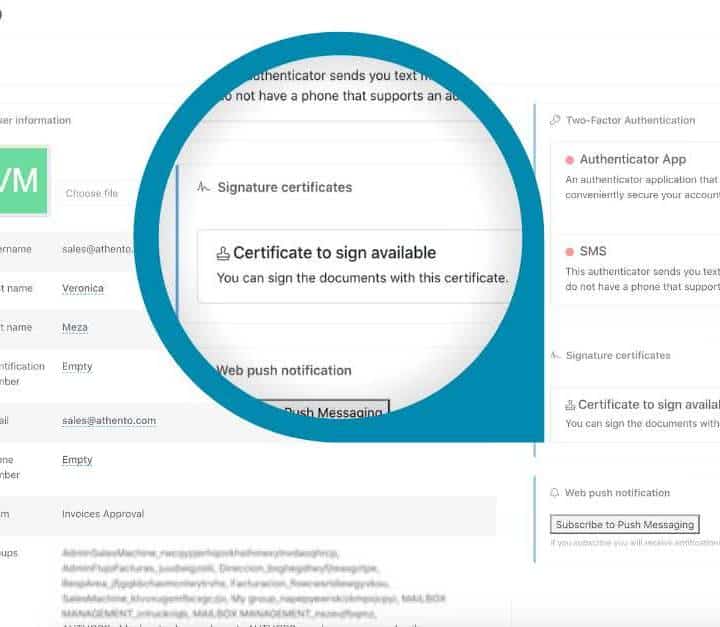 digital signature Pantalla de un Gestor Documental